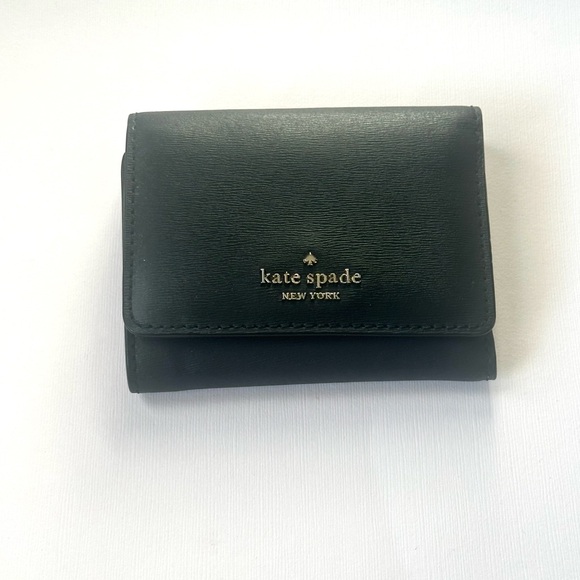 Kate Spade Black Trifold Wallet Card Holder Pink Interior Saffiano Leather - Picture 1 of 12